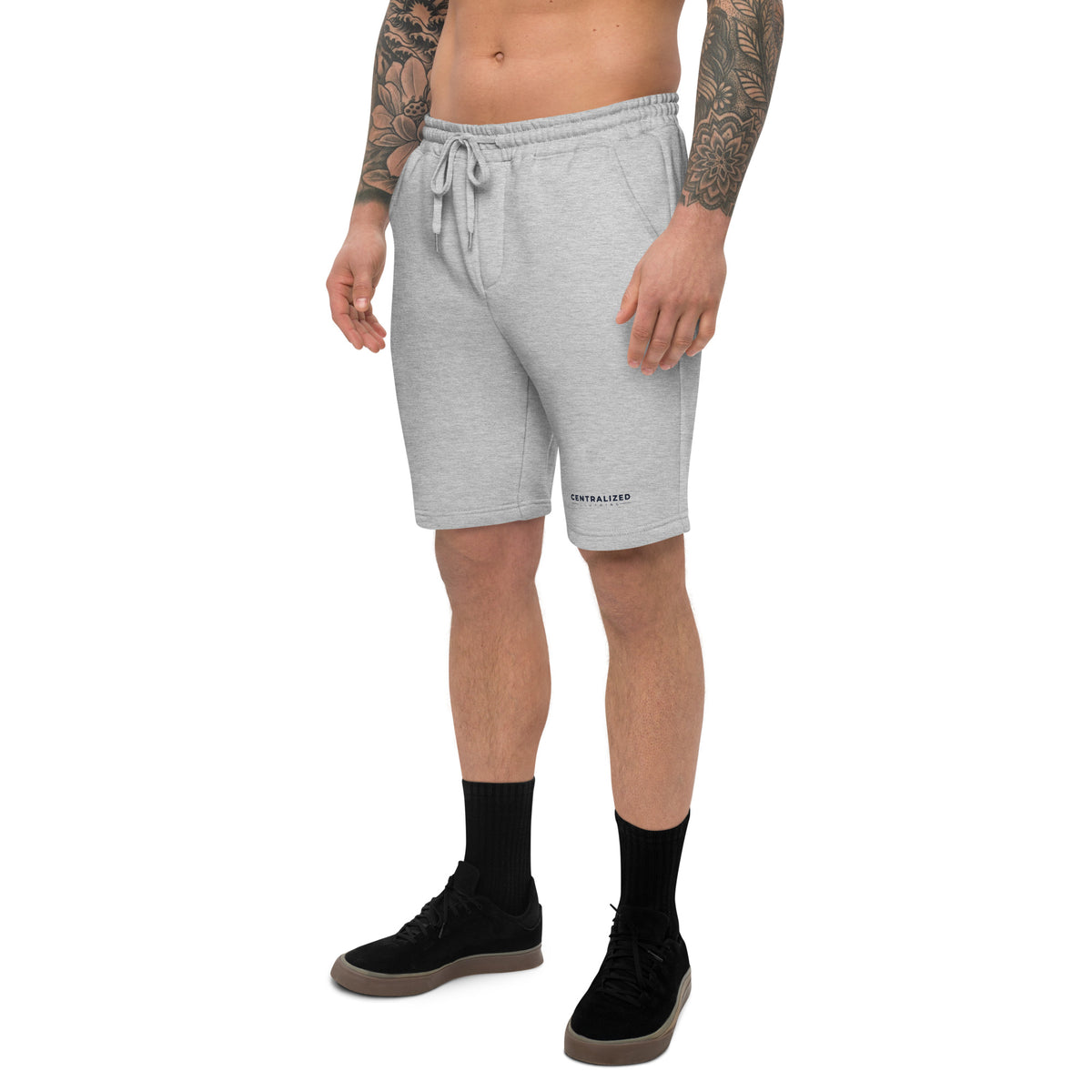 Centralized Logo Fleece Shorts - Grey & White by Centralized Clothing