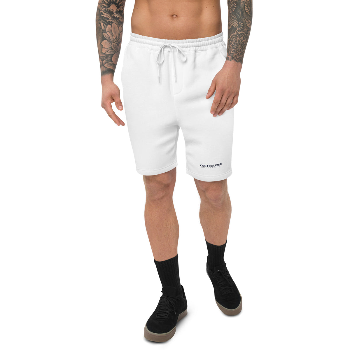 Centralized Logo Fleece Shorts - Grey & White by Centralized Clothing