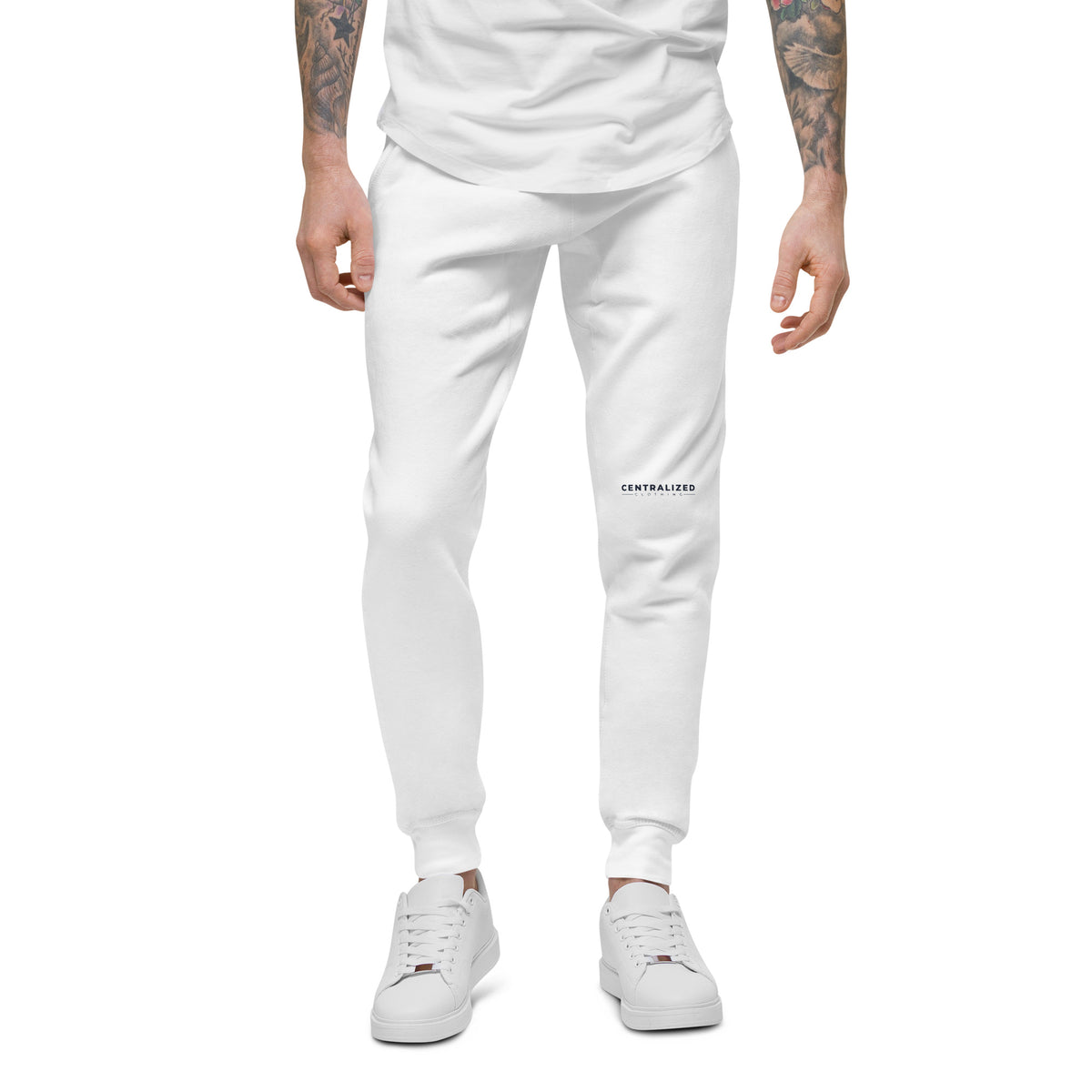 Centralized Logo Fleece Sweatpants - White by Centralized Clothing